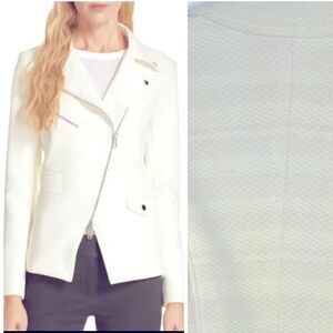 Veronica Beard Hadley Tweed Moto Jacket Cream Size 8 Dickey